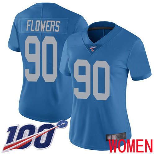 Detroit Lions Limited Blue Women Trey Flowers Alternate Jersey NFL Football #90 100th Season Vapor Untouchable
